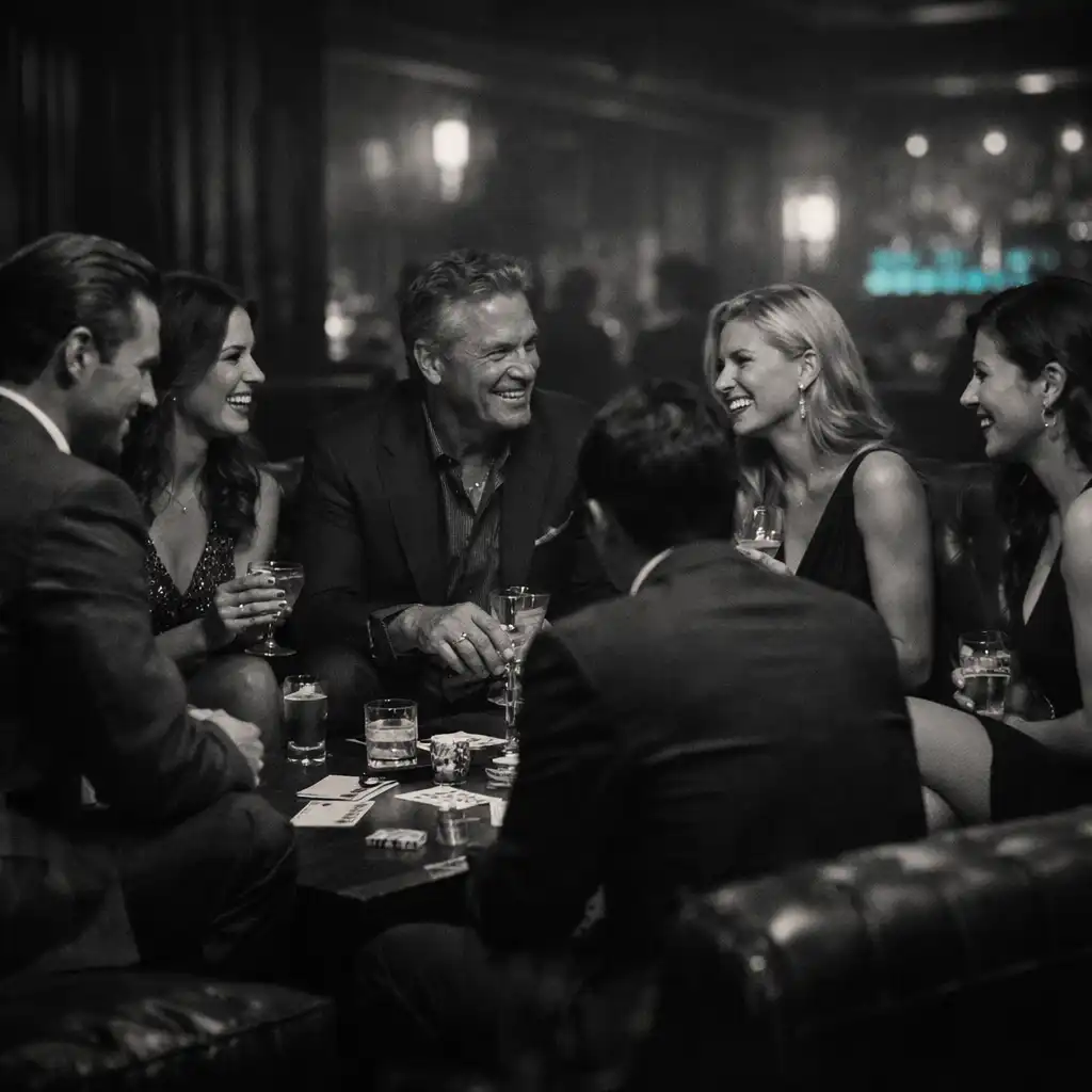 Guests enjoying drinks and conversation in the social card lounge atmosphere